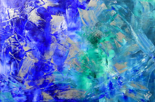 Stunning blues and greens in this gorgeous abstract piece!