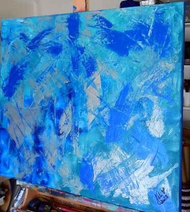 Stunning blues and silver form this beautiful abstract!