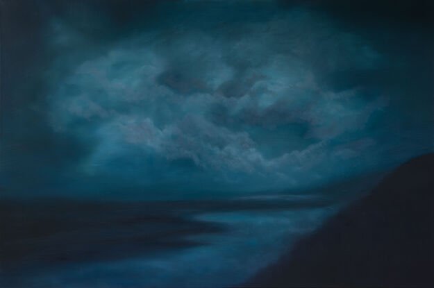 Mirror to my soul  is a moody blue haunting atmospheric seascape by Sunshine Coast artist Nicole Reed