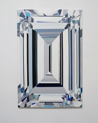 Clear Emerald Cut Diamond with metallic leaf