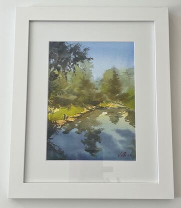 A watercolour painting of families having picnics in Wollongong Gardens
