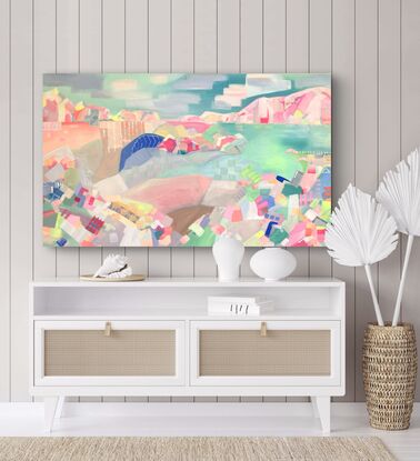 Pastel neon beach seascape painting