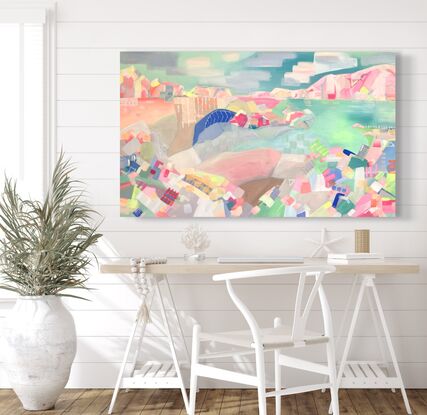 Pastel neon beach seascape painting