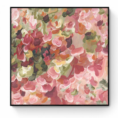  modern red, pink and orange abstract floral landscape in an impressionist style canvas art print