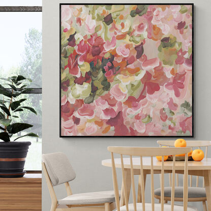  modern red, pink and orange abstract floral landscape in an impressionist style canvas art print