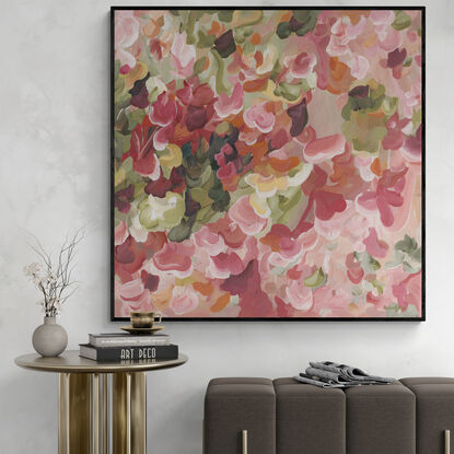  modern red, pink and orange abstract floral landscape in an impressionist style canvas art print