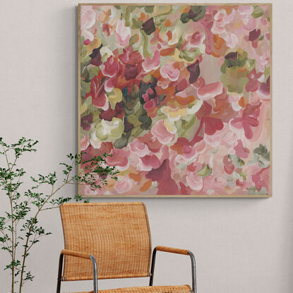  modern red, pink and orange abstract floral landscape in an impressionist style canvas art print