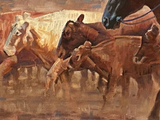 Chasing after cattle is one of the main tasks of cowboys, and this scene also demonstrates the cowboy's grazing experience and strength.

Every one of my paintings strives to give people a strong first impression and feeling. I try to be that every painting I send to my customers is intact and undamaged, and it is delivered to them in the shortest possible time. I also use the best pigments, which last for a long time.
Paul is an Oil Painters of America (OPA) Signature Member, Art Gallery Painter, Award-Winning Artist, Sr. Illustrator in Animation and Gaming field, born in Guangzhou, China. Received his BFA degree from Guangzhou Academy of Fine Art one of the most prestigious fine arts schools in China, has lived in the United States over 27 years. 
In the past 6 years at the Academy of Fine Arts, he has learned solid basic fine art skills in drawing and paint realism. This can be seen from many of his artworks. The subjects he likes to paint are diverse and all have his own unique observation vision and style features, such as characters, landscapes, cityscapes, still life, animals, historical theme etc., the style is impressionism, sometimes he also paints abstract paintings, and when he works for animation or game companies, he also uses Photoshop to paint on computer. For decades, the price of his paintings has been increasing in the world art market. Many art collectors all over the world are collecting his artwork. 

All works are copyrighted, and all rights are reserved by the artist.
Thank You!

