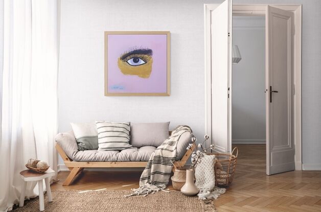 An eye looking out from canvas.