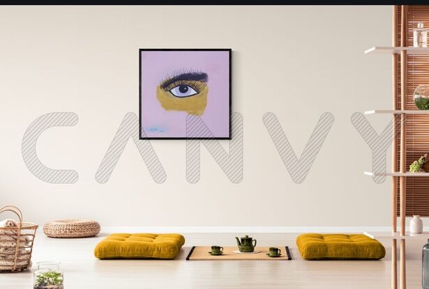 An eye looking out from canvas.