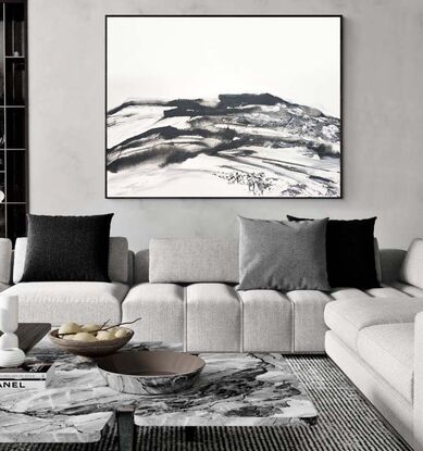 A black and white abstract landscape of mountains and fjords in Iceland- Jökulsárlón Glacier Lagoon