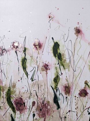 An abstract of wild grass and leaves in dusty pink, blush