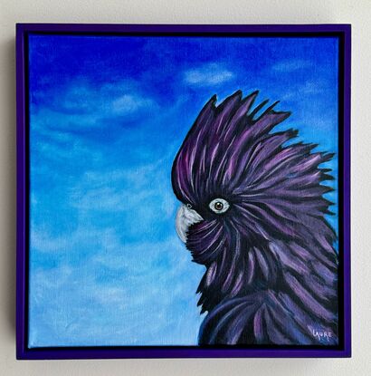 Hermès Cockatoo is an oil painting framed with a natural wood tainted in purple !
It was really fun to paint this little one !
Perfect for a kid room or just a cockatoo lover ! 
Ready to hang with d-rings 
Each painting is provided a signed certificate of authenticity.
Packaged securely in thick walled cartons using protective layering.