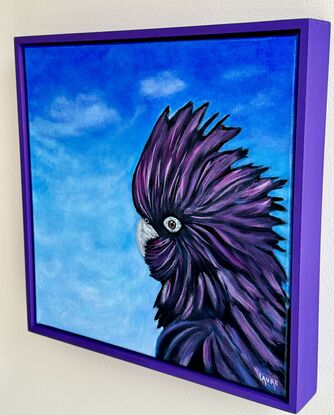 Hermès Cockatoo is an oil painting framed with a natural wood tainted in purple !
It was really fun to paint this little one !
Perfect for a kid room or just a cockatoo lover ! 
Ready to hang with d-rings 
Each painting is provided a signed certificate of authenticity.
Packaged securely in thick walled cartons using protective layering.