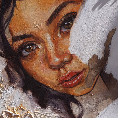 Girl painted on texture art with sculpted flower