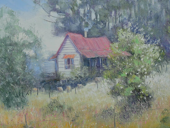 Australian country home landscape oil painting.