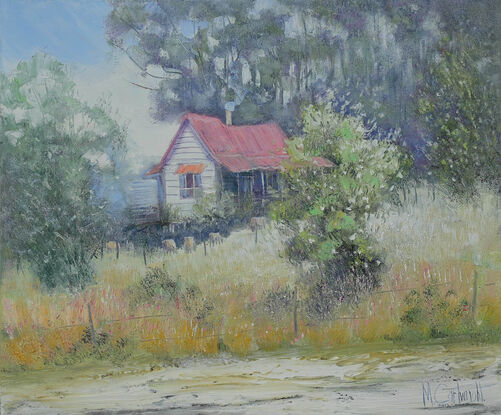 Australian country home landscape oil painting.