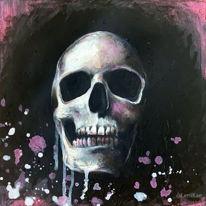 A modern painting of a skull, buy Sydney artist Leni Kae. 