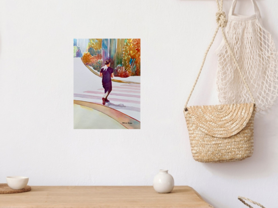 An  artwork showing a woman using a zebra crossing .
