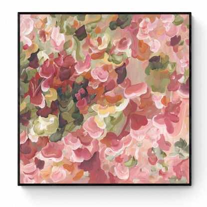 small modern red, pink and orange abstract floral landscape canvas art print