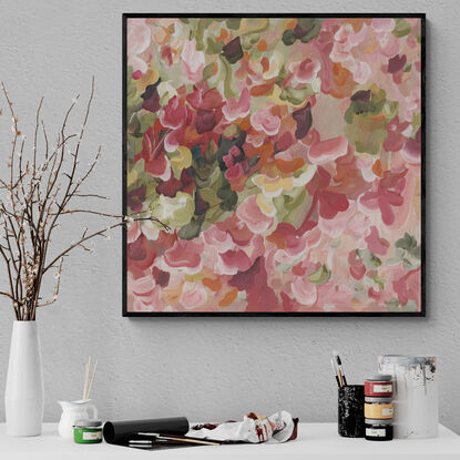 small modern red, pink and orange abstract floral landscape canvas art print