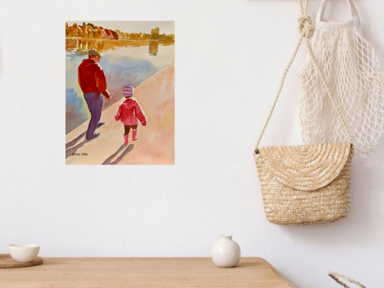 An artwork showing a father walking with his daughter. 