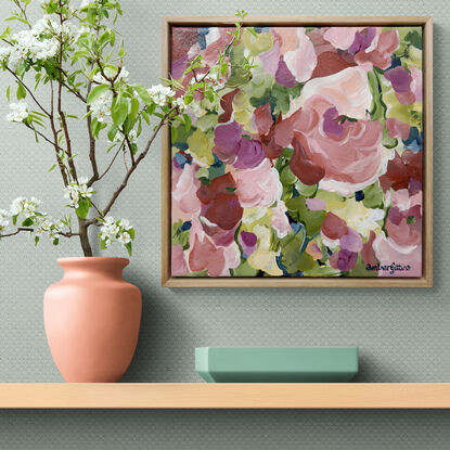 small pink abstract landscape flower painting