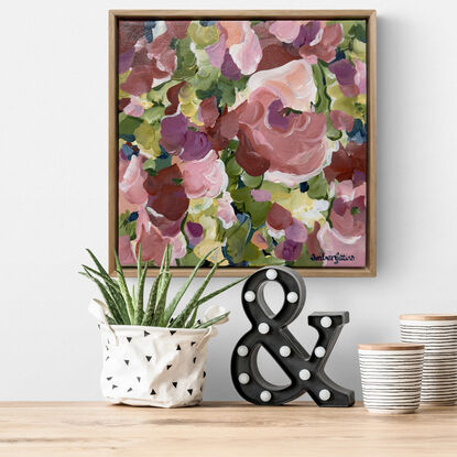 small pink abstract landscape flower painting