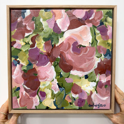 small pink abstract landscape flower painting