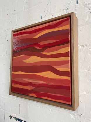 'Drifting A' by George Hall is an abstract impression of the colours and movement of the 60s and 70's. I love the way the conflicting and complimentary colours create movement as if they are dancing to the music of that time.

Acrylic and gold paint on canvas, finished in hi-gloss and framed in Tasmanian Oak.