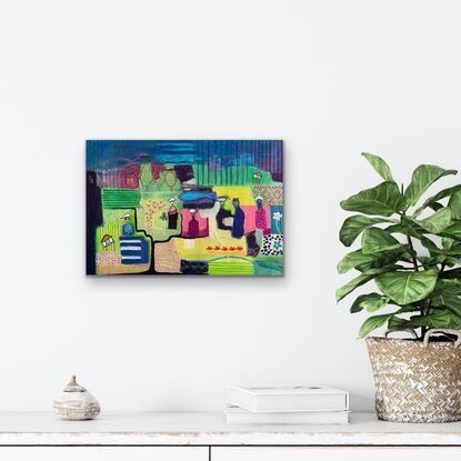 colorful abstract bali landscape with figures