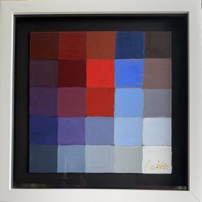 Gradations of red and blue square make this colour pop painting zing. 