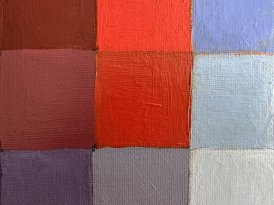 Gradations of red and blue square make this colour pop painting zing. 