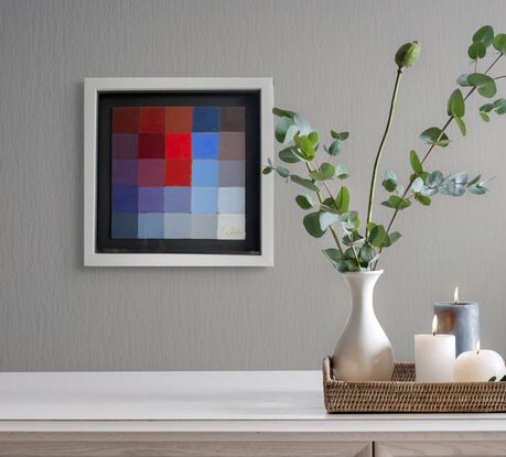 Gradations of red and blue square make this colour pop painting zing. 