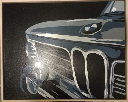 Classic BMW 2002 in grey scale, with hints of silver