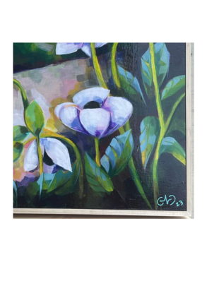 a painting of anenomes created in brisbane, 60x60cm framed 65x65 cm 