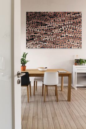 Aboriginal landscape painting with flower seeds