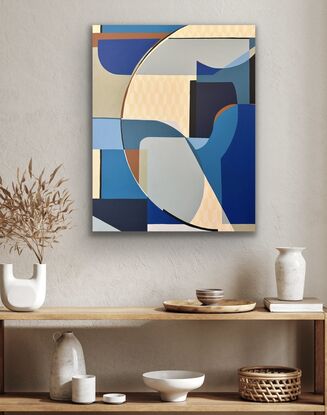 Blue cream statement geometric calm pattern artwork