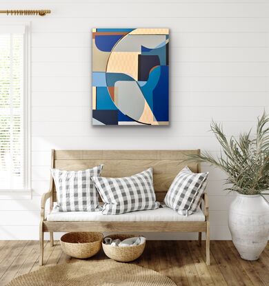 Blue cream statement geometric calm pattern artwork