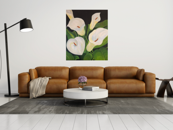 Peace Lilies with leaves showing harmony in a rhythmic flow.