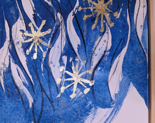 A blue and white abstract of banksia trees