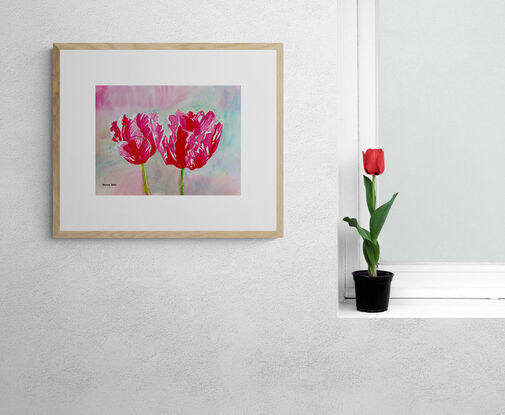 An artwork showing a pink tulips.