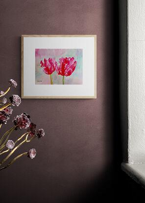 An artwork showing a pink tulips.