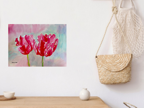 An artwork showing a pink tulips.