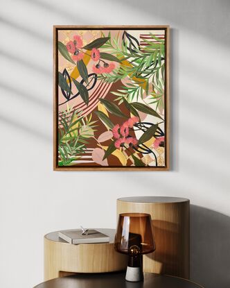 A layering of Australian native flora. Hand framed in recycled timber.