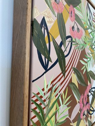 A layering of Australian native flora. Hand framed in recycled timber.