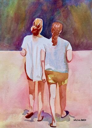 An artwork depicting two women walking together in companionable silence.