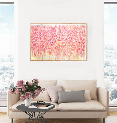 Pink abstract landscape painting on canvas by Sydney artist Leni Kae. 