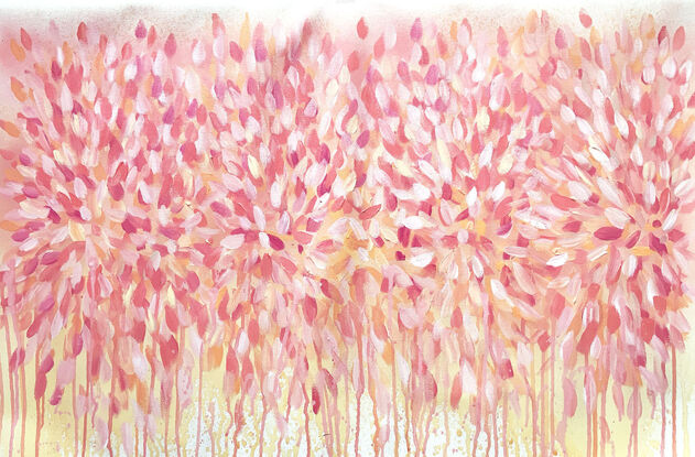 Pink abstract landscape painting on canvas by Sydney artist Leni Kae. 