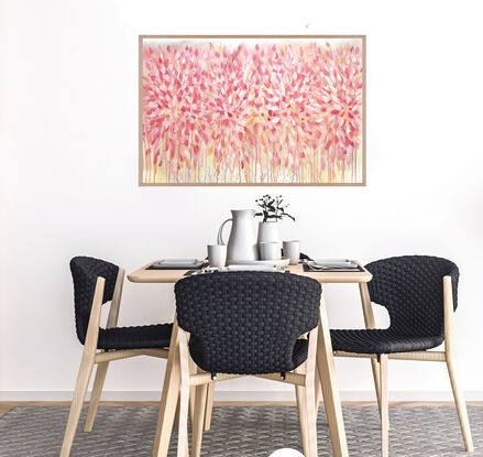 Pink abstract landscape painting on canvas by Sydney artist Leni Kae. 